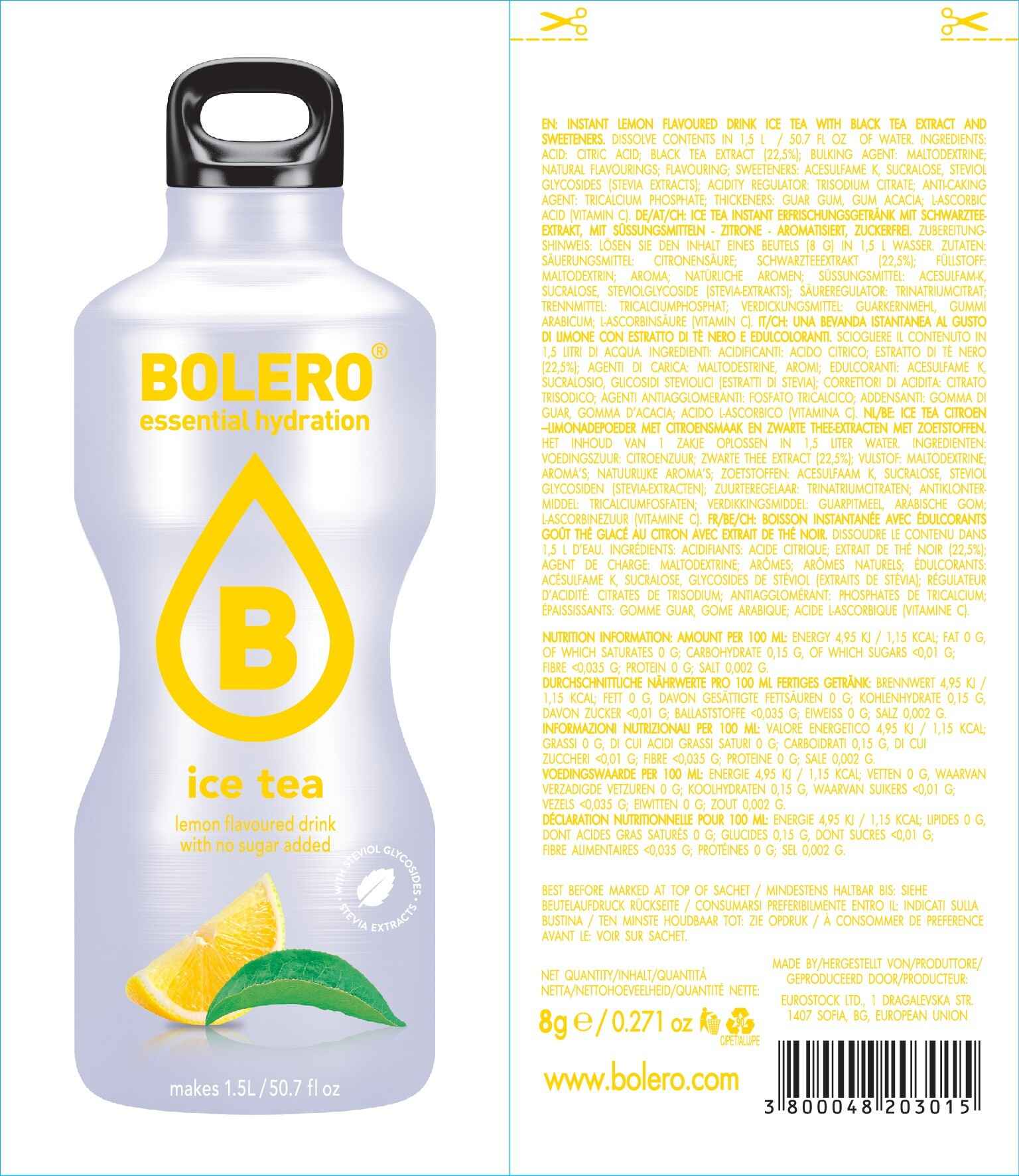 Informations nutritionnelles Bolero® Ice Tea de Bolero