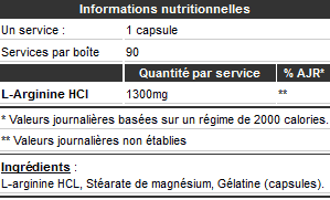 Informations nutritionnelles Mega Arginine de Scitec Nutrition