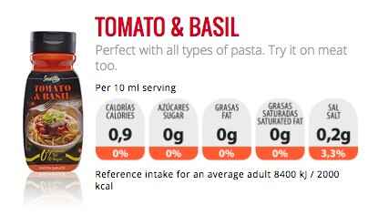 Informations nutritionnelles Salsa Tomato & Basil de Servivita