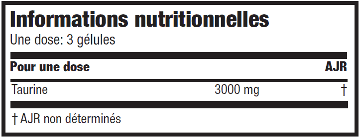 Informations nutritionnelles L-Taurine caps de Scitec Nutrition