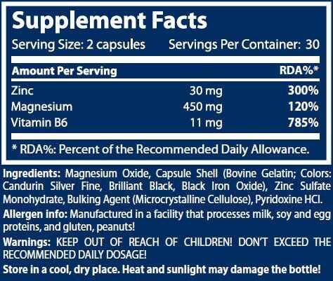 Informations nutritionnelles ZMB6 de Scitec Nutrition